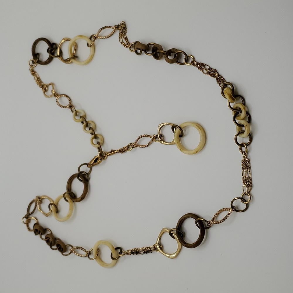 Vintage Mixed Media Chain Necklace, Gold Tone